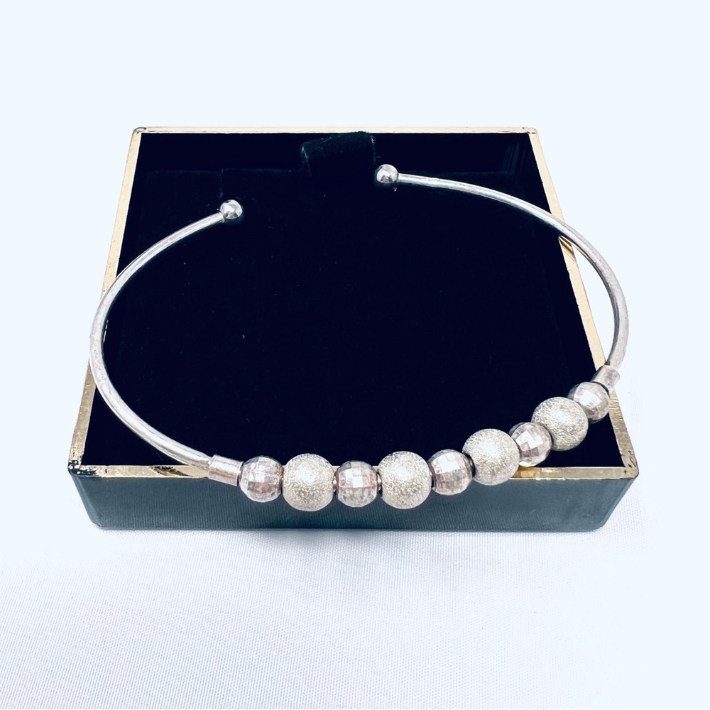 Sterling Silver Textured Ball Bead Charm Cuff Bracelet
